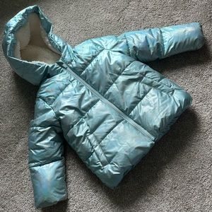 Baby Gap iridescent baby blue Sherpa lined puff coat